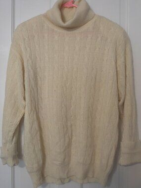 Sutton Studio 100% Cashmere Cable Knit Cream Turtleneck Sweater Sz L